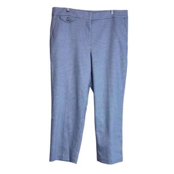 LOFT Blue Houndstooth Ankle Pants Size 12 Stretch Trousers - Picture 1 of 10